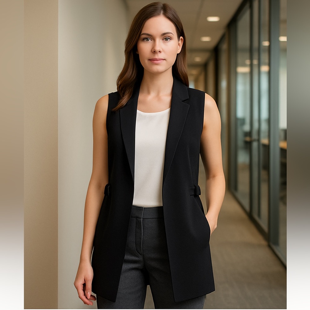 White House Black Market Black Sleeveless Long Vest Size 8